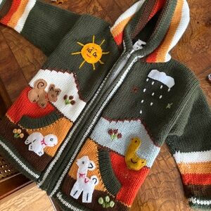 Kids Applique Animals Cotton Full Zip Hoodie Sweater--Size 4